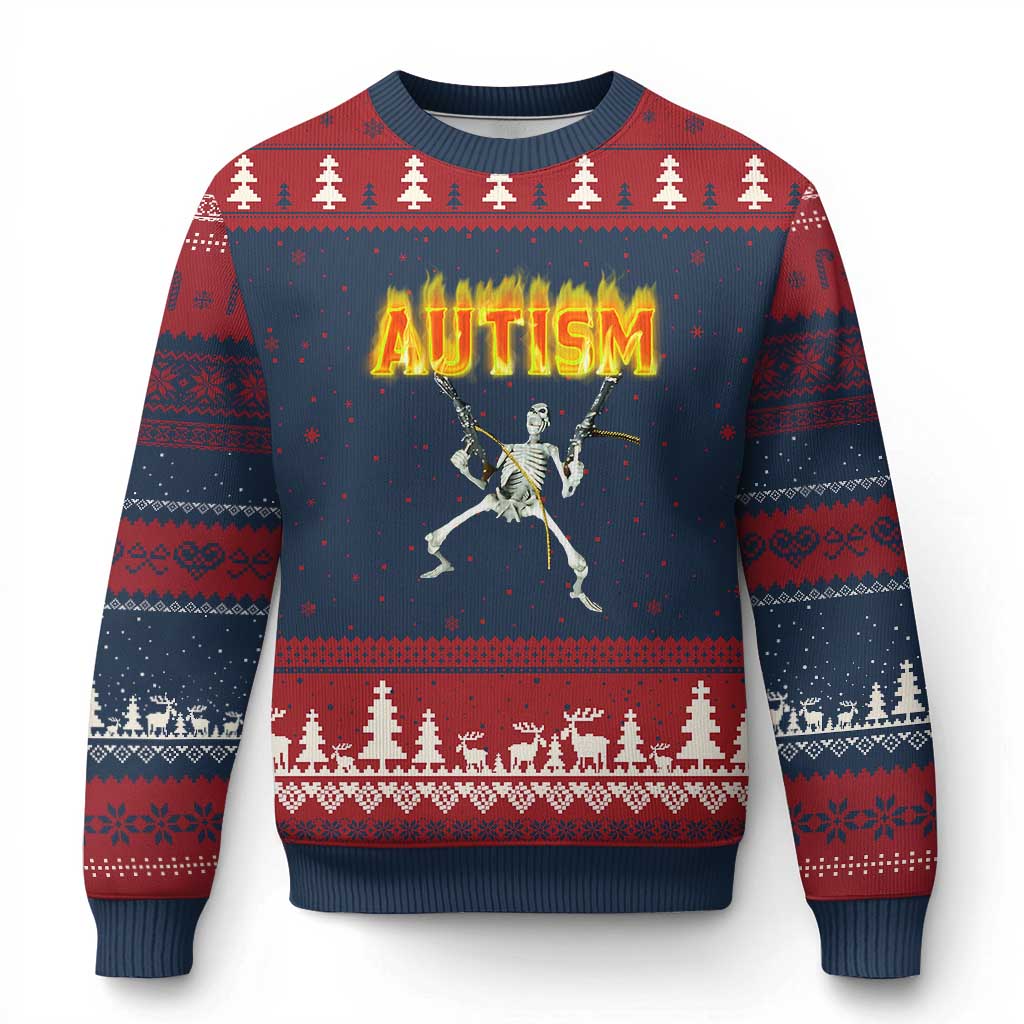 Autism Skeleton Ugly Christmas Sweater Funny Oddly Specific Dank Meme TS02 Navy Red Print Your Wear