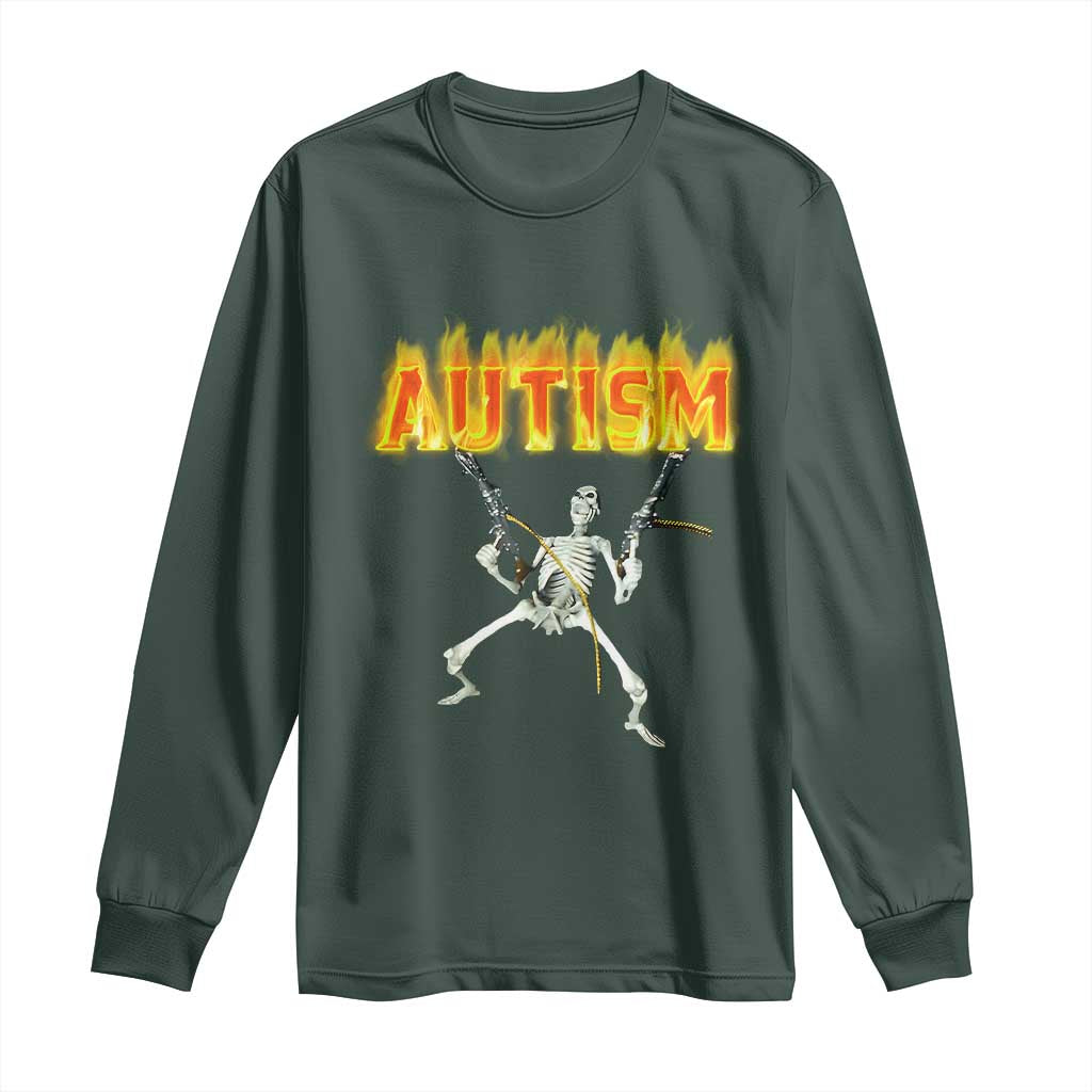 Autism Skeleton Long Sleeve Shirt Funny Oddly Specific Dank Meme TS02 Dark Forest Green Print Your Wear