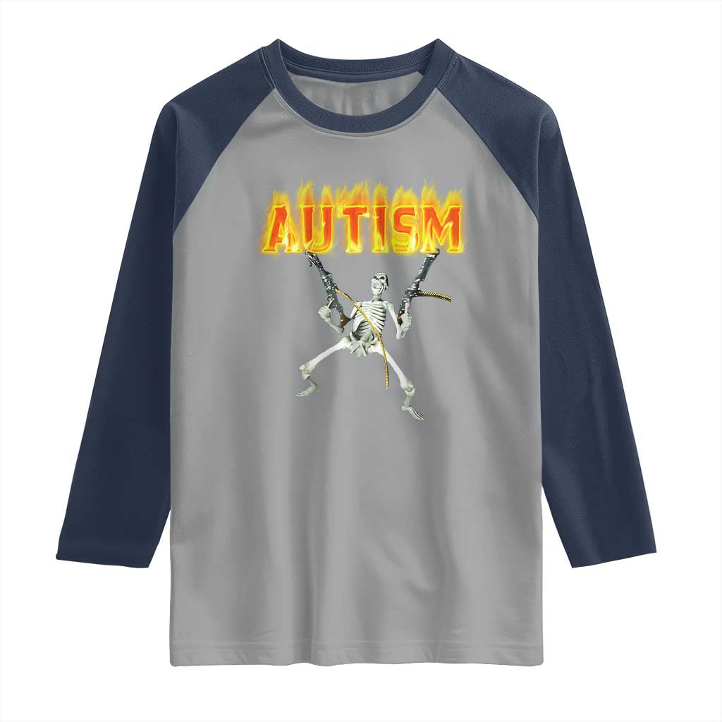 Autism Skeleton Raglan Shirt Funny Oddly Specific Dank Meme TS02 Sport Gray Navy Print Your Wear