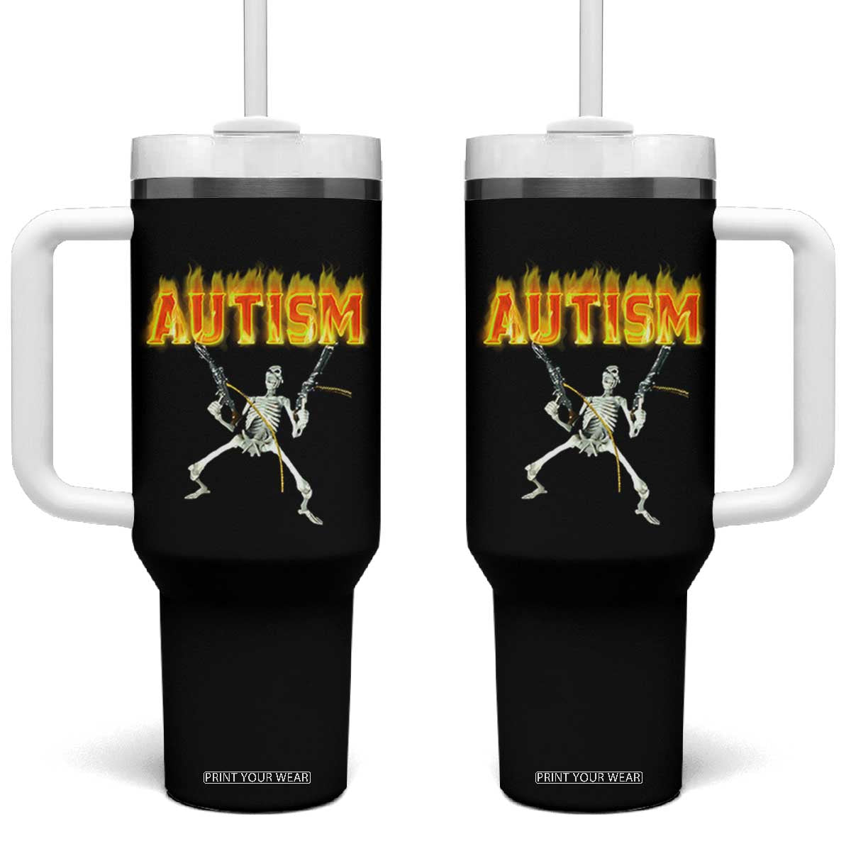 Autism Skeleton Tumbler With Handle Funny Oddly Specific Dank Meme TS02 One Size: 40 oz Black Print Your Wear