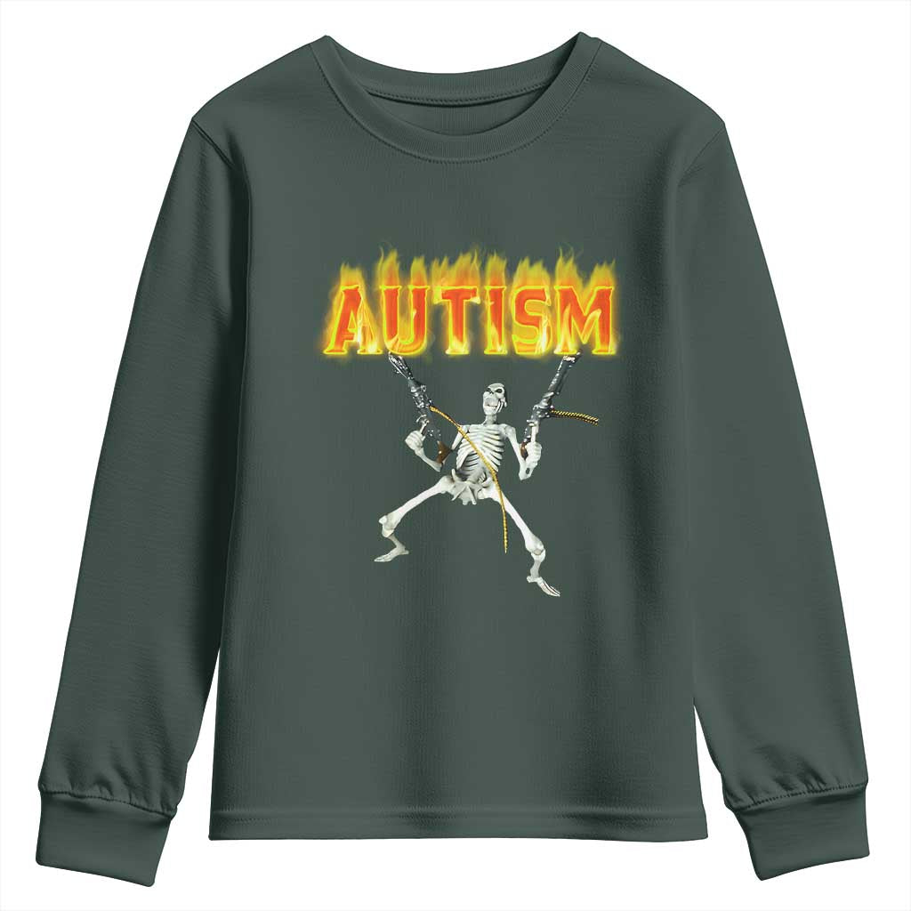 Autism Skeleton Youth Sweatshirt Funny Oddly Specific Dank Meme TS02 Dark Forest Green Print Your Wear