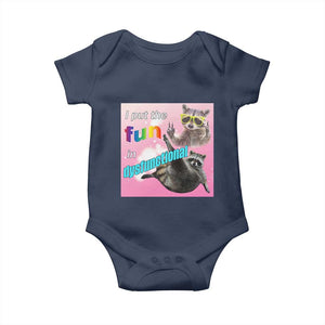 Funny Raccoon Meme Baby Onesie I Put The Fun In Dysfunctional TS02 Navy Print Your Wear