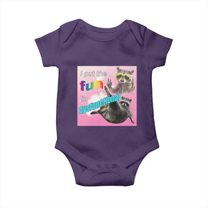 Funny Raccoon Meme Baby Onesie I Put The Fun In Dysfunctional TS02 Purple Print Your Wear