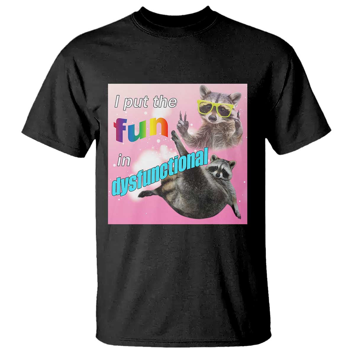 Funny Raccoon Meme T Shirt I Put The Fun In Dysfunctional TS02 Black Print Your Wear