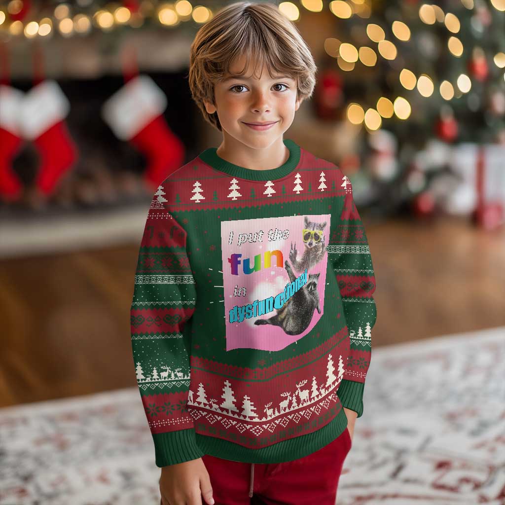Funny Raccoon Meme Knit Sweatshirt I Put The Fun In Dysfunctional TS02 Christmas Print Your Wear