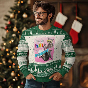 Funny Raccoon Meme Knit Sweatshirt I Put The Fun In Dysfunctional TS02 Green Print Your Wear