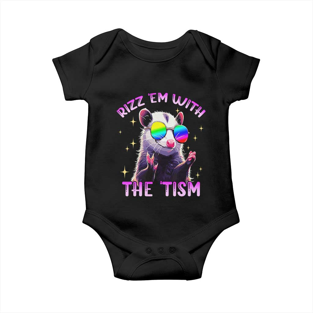Funny Autism Opossum Baby Onesie Rizz Em With The Tism Meme Autistic TS02 Black Print Your Wear