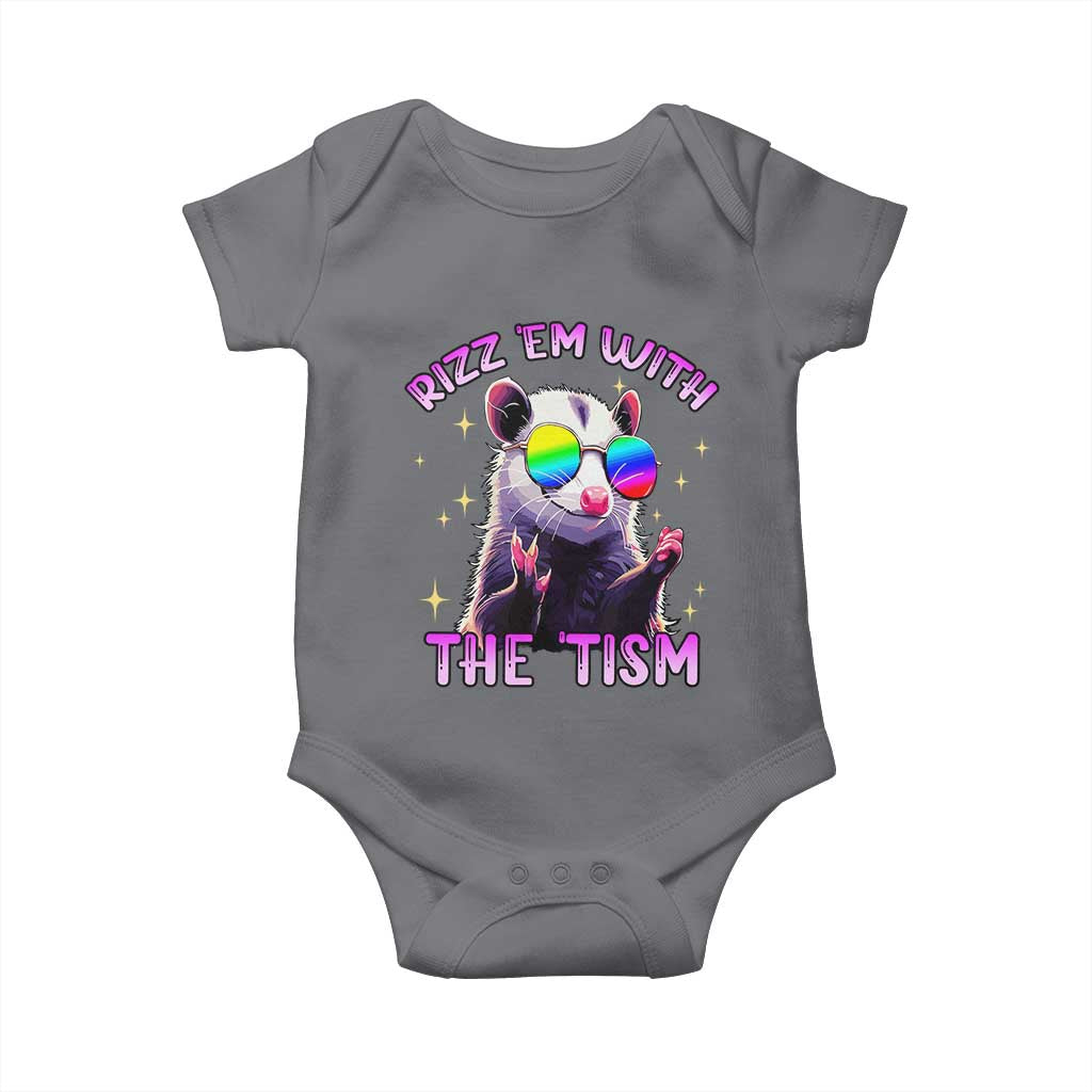 Funny Autism Opossum Baby Onesie Rizz Em With The Tism Meme Autistic TS02 Charcoal Print Your Wear