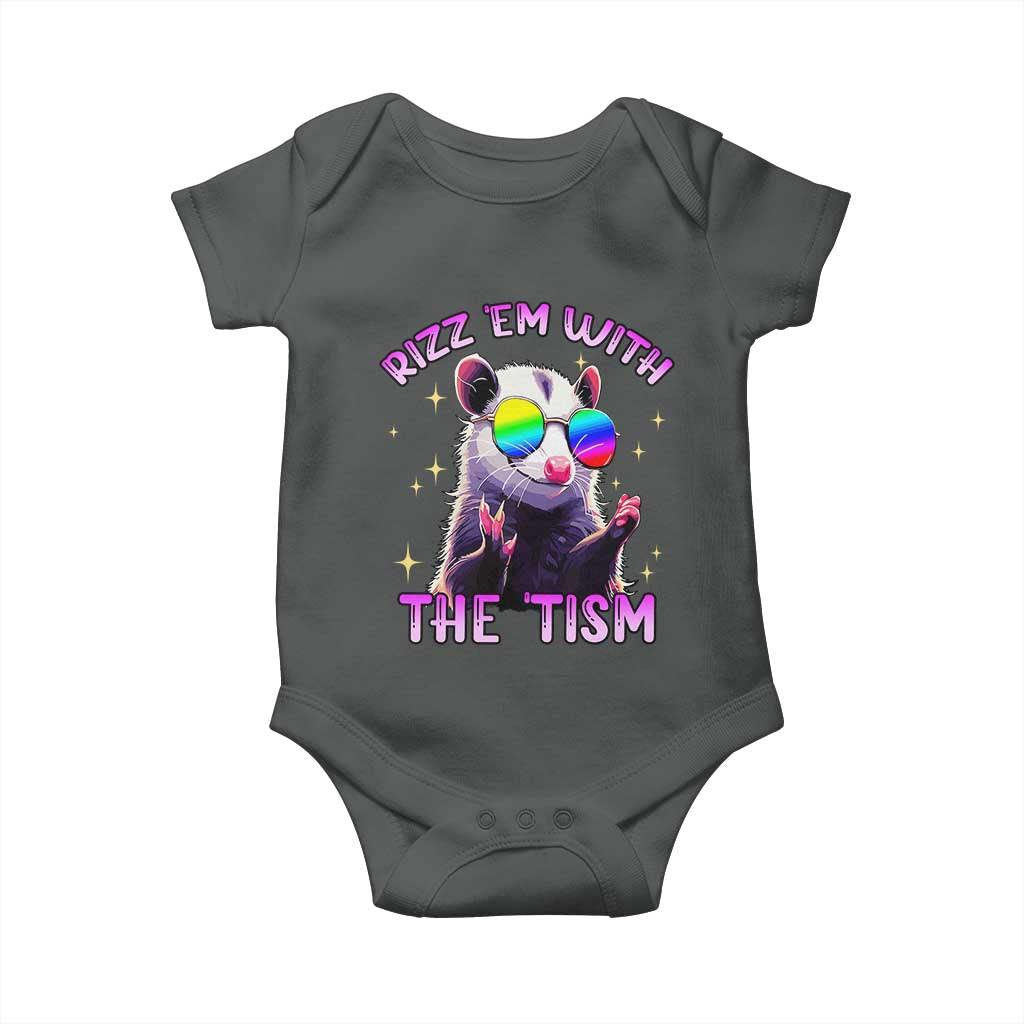 Funny Autism Opossum Baby Onesie Rizz Em With The Tism Meme Autistic TS02 Dark Heather Print Your Wear