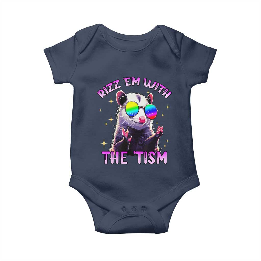 Funny Autism Opossum Baby Onesie Rizz Em With The Tism Meme Autistic TS02 Navy Print Your Wear