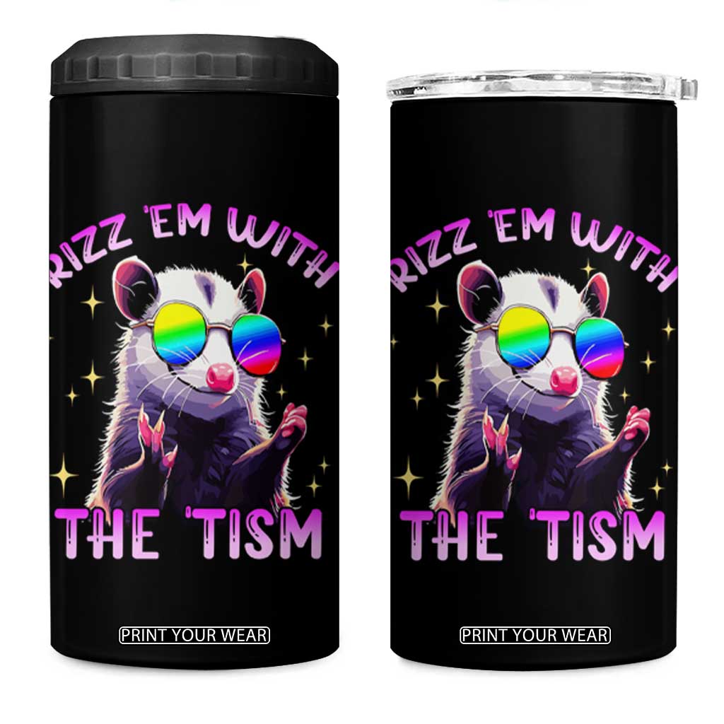 Funny Autism Opossum 4 in 1 Can Cooler Tumbler Rizz Em With The Tism Meme Autistic TS02 One Size: 16 oz Black Print Your Wear