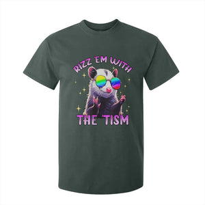 Funny Autism Opossum T Shirt For Kid Rizz Em With The Tism Meme Autistic TS02 Dark Forest Green Print Your Wear