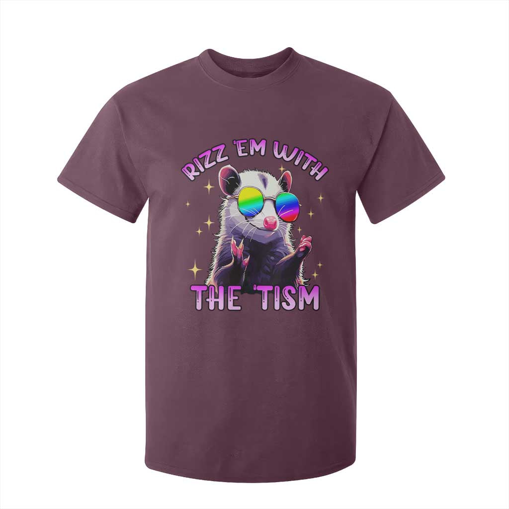 Funny Autism Opossum T Shirt For Kid Rizz Em With The Tism Meme Autistic TS02 Maroon Print Your Wear