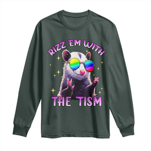 Funny Autism Opossum Long Sleeve Shirt Rizz Em With The Tism Meme Autistic TS02 Dark Forest Green Print Your Wear