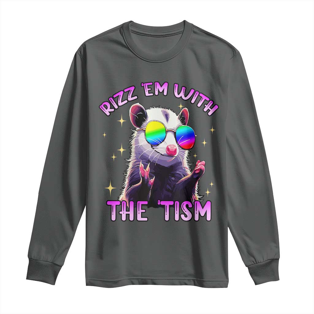 Funny Autism Opossum Long Sleeve Shirt Rizz Em With The Tism Meme Autistic TS02 Dark Heather Print Your Wear