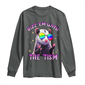 Funny Autism Opossum Long Sleeve Shirt Rizz Em With The Tism Meme Autistic TS02 Dark Heather Print Your Wear