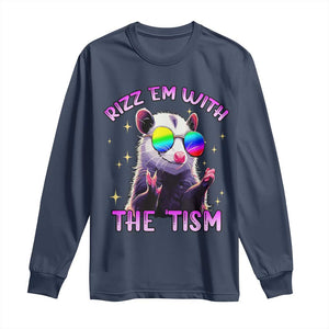 Funny Autism Opossum Long Sleeve Shirt Rizz Em With The Tism Meme Autistic TS02 Navy Print Your Wear