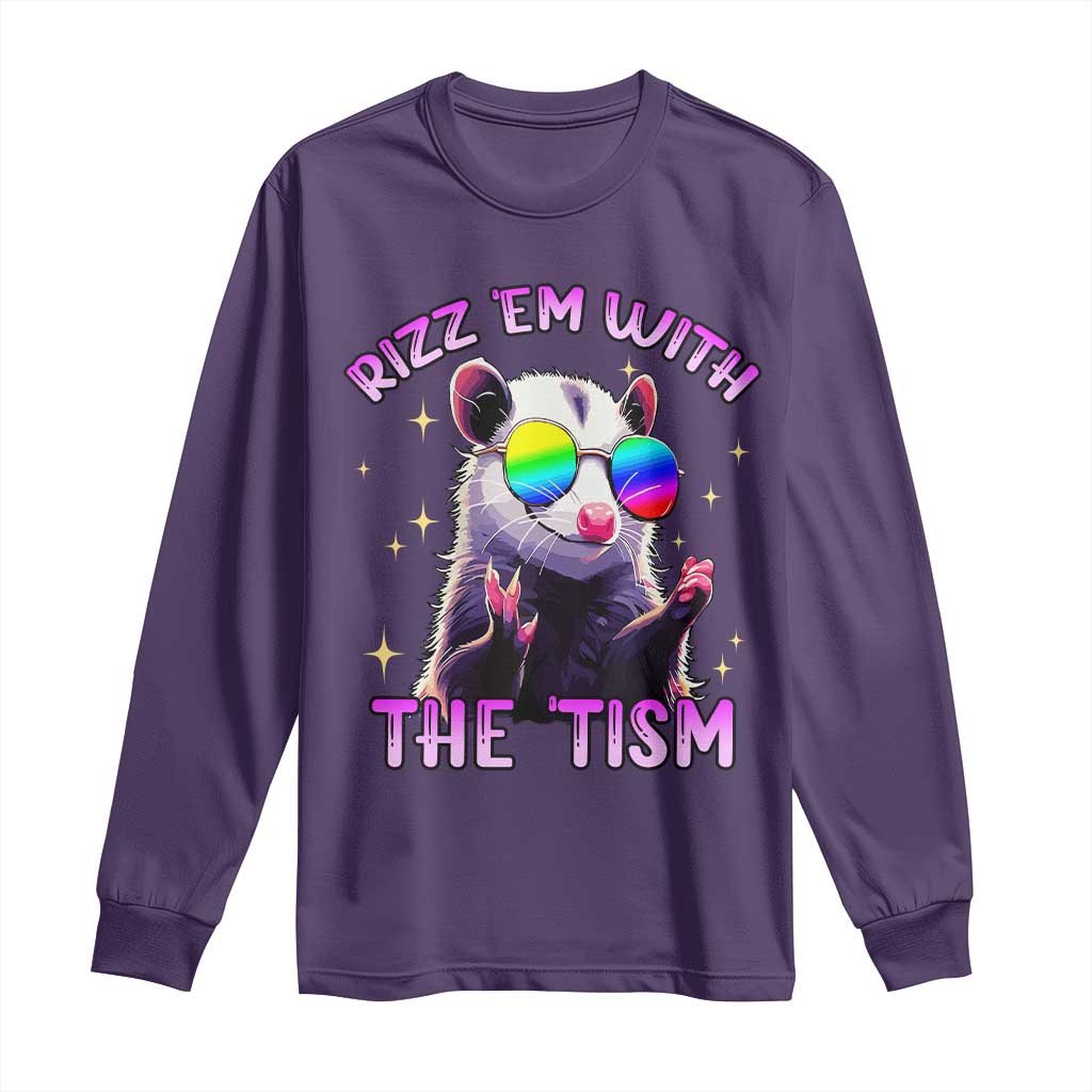 Funny Autism Opossum Long Sleeve Shirt Rizz Em With The Tism Meme Autistic TS02 Purple Print Your Wear