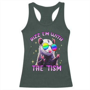 Funny Autism Opossum Racerback Tank Top Rizz Em With The Tism Meme Autistic TS02 Dark Forest Green Print Your Wear