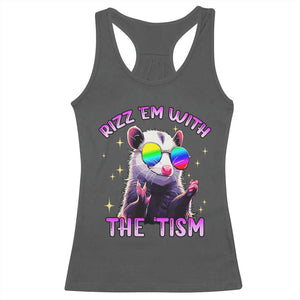 Funny Autism Opossum Racerback Tank Top Rizz Em With The Tism Meme Autistic TS02 Dark Heather Print Your Wear