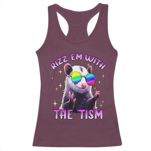 Funny Autism Opossum Racerback Tank Top Rizz Em With The Tism Meme Autistic TS02 Maroon Print Your Wear