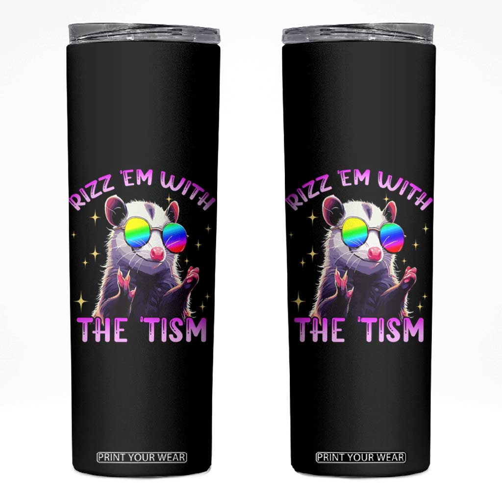 Funny Autism Opossum Skinny Tumbler Rizz Em With The Tism Meme Autistic TS02 Black Print Your Wear