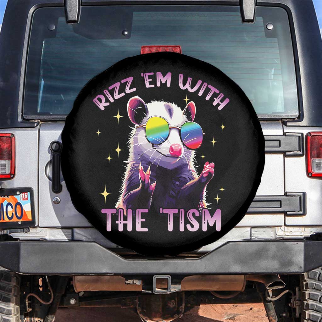 Funny Autism Opossum Spare Tire Cover Rizz Em With The Tism Meme Autistic TS02 No hole Black Print Your Wear