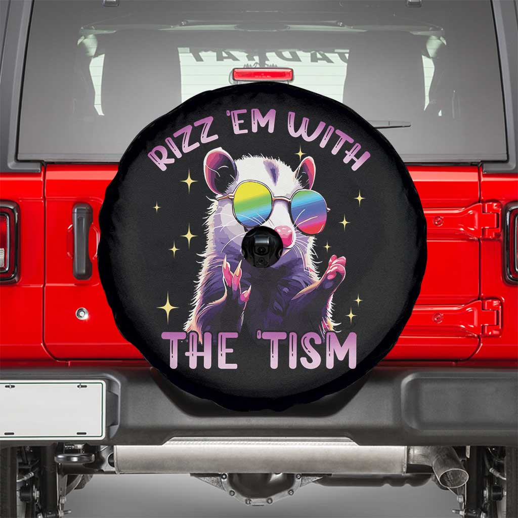 Funny Autism Opossum Spare Tire Cover Rizz Em With The Tism Meme Autistic TS02 Black Print Your Wear