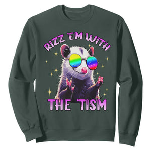 Funny Autism Opossum Sweatshirt Rizz Em With The Tism Meme Autistic TS02 Dark Forest Green Print Your Wear