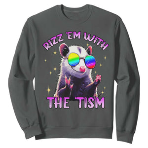 Funny Autism Opossum Sweatshirt Rizz Em With The Tism Meme Autistic TS02 Dark Heather Print Your Wear