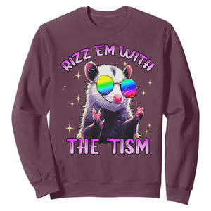 Funny Autism Opossum Sweatshirt Rizz Em With The Tism Meme Autistic TS02 Maroon Print Your Wear