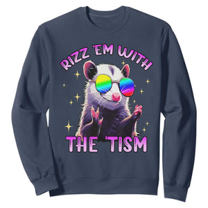 Funny Autism Opossum Sweatshirt Rizz Em With The Tism Meme Autistic TS02 Navy Print Your Wear