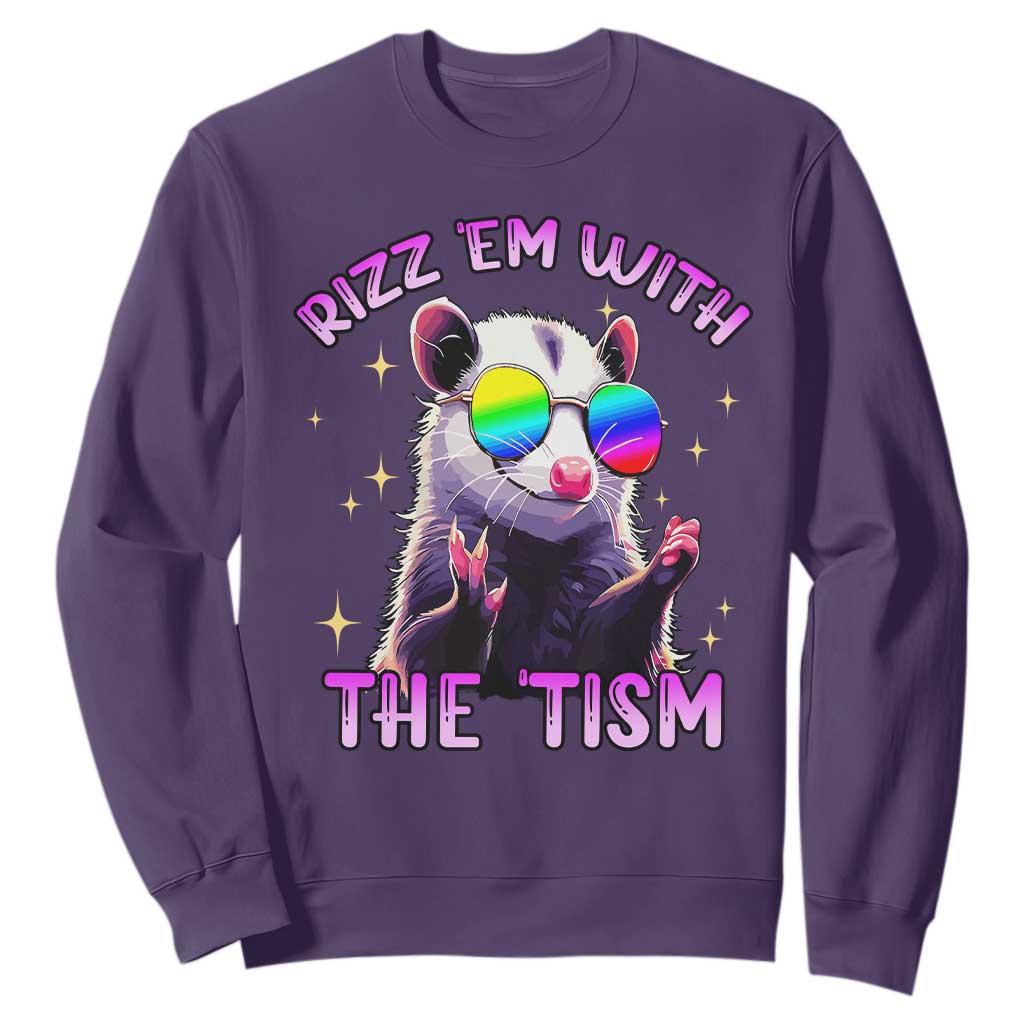 Funny Autism Opossum Sweatshirt Rizz Em With The Tism Meme Autistic TS02 Purple Print Your Wear
