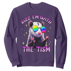 Funny Autism Opossum Sweatshirt Rizz Em With The Tism Meme Autistic TS02 Purple Print Your Wear