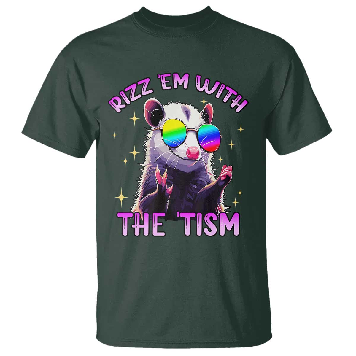 Funny Autism Opossum T Shirt Rizz Em With The Tism Meme Autistic TS02 Dark Forest Green Print Your Wear