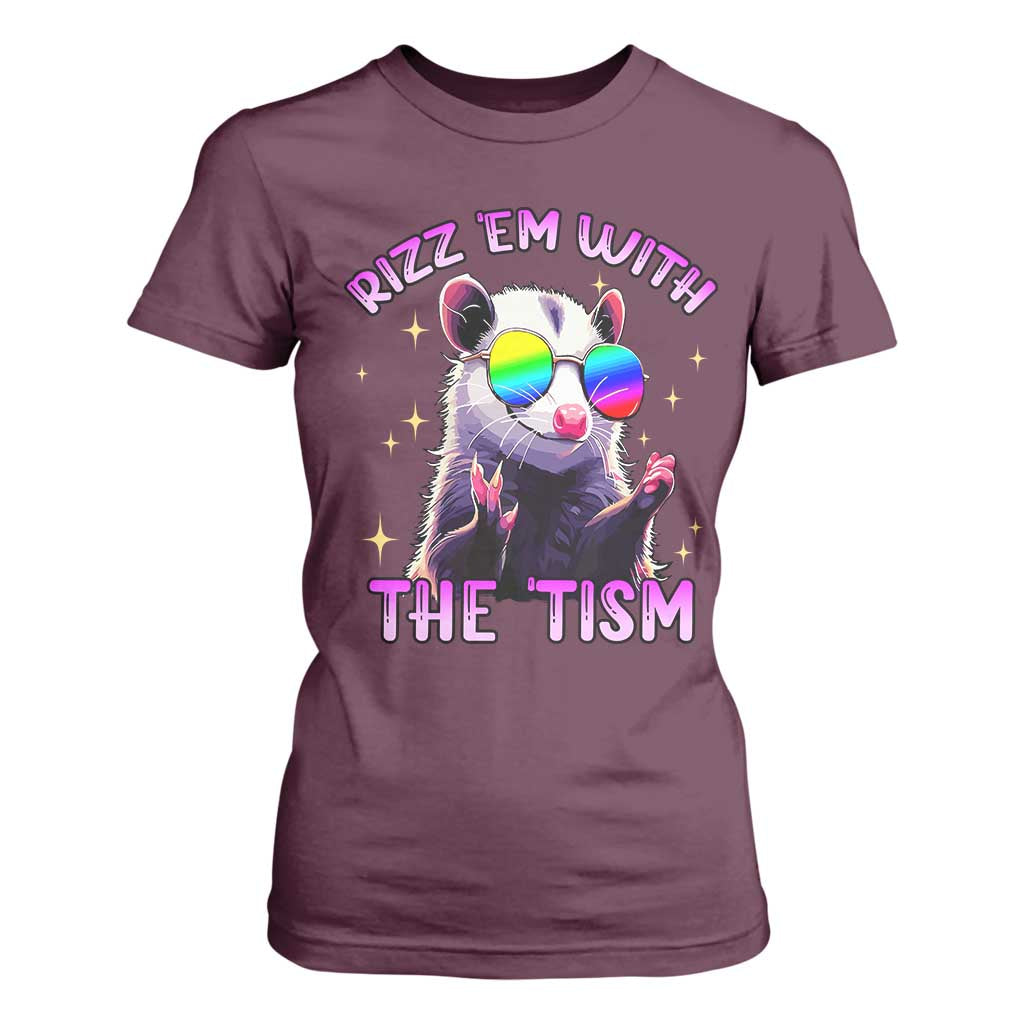 Funny Autism Opossum T Shirt For Women Rizz Em With The Tism Meme Autistic TS02 Maroon Print Your Wear