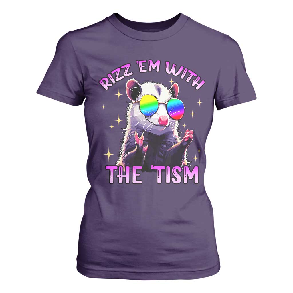 Funny Autism Opossum T Shirt For Women Rizz Em With The Tism Meme Autistic TS02 Purple Print Your Wear