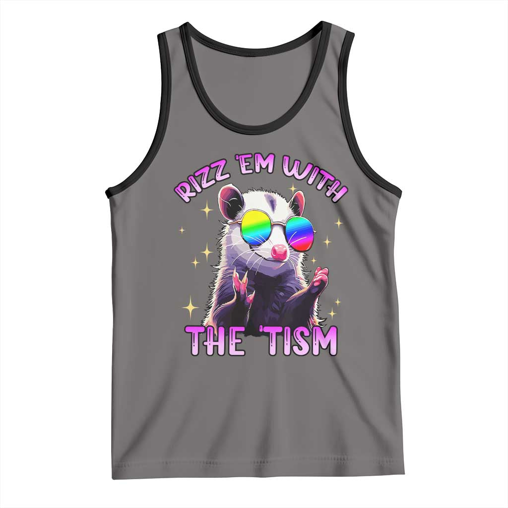 Funny Autism Opossum Tank Top Rizz Em With The Tism Meme Autistic TS02 Deep Heather Black Print Your Wear