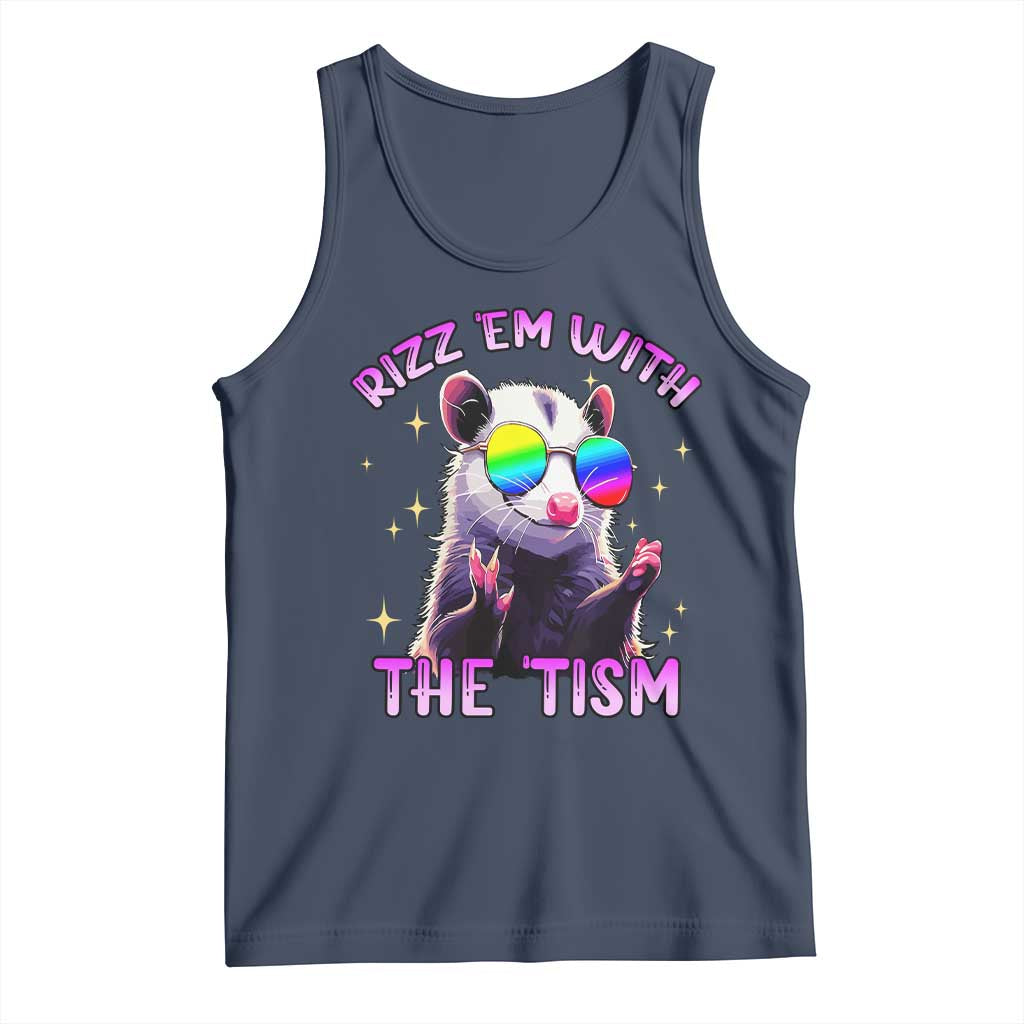 Funny Autism Opossum Tank Top Rizz Em With The Tism Meme Autistic TS02 Navy Print Your Wear