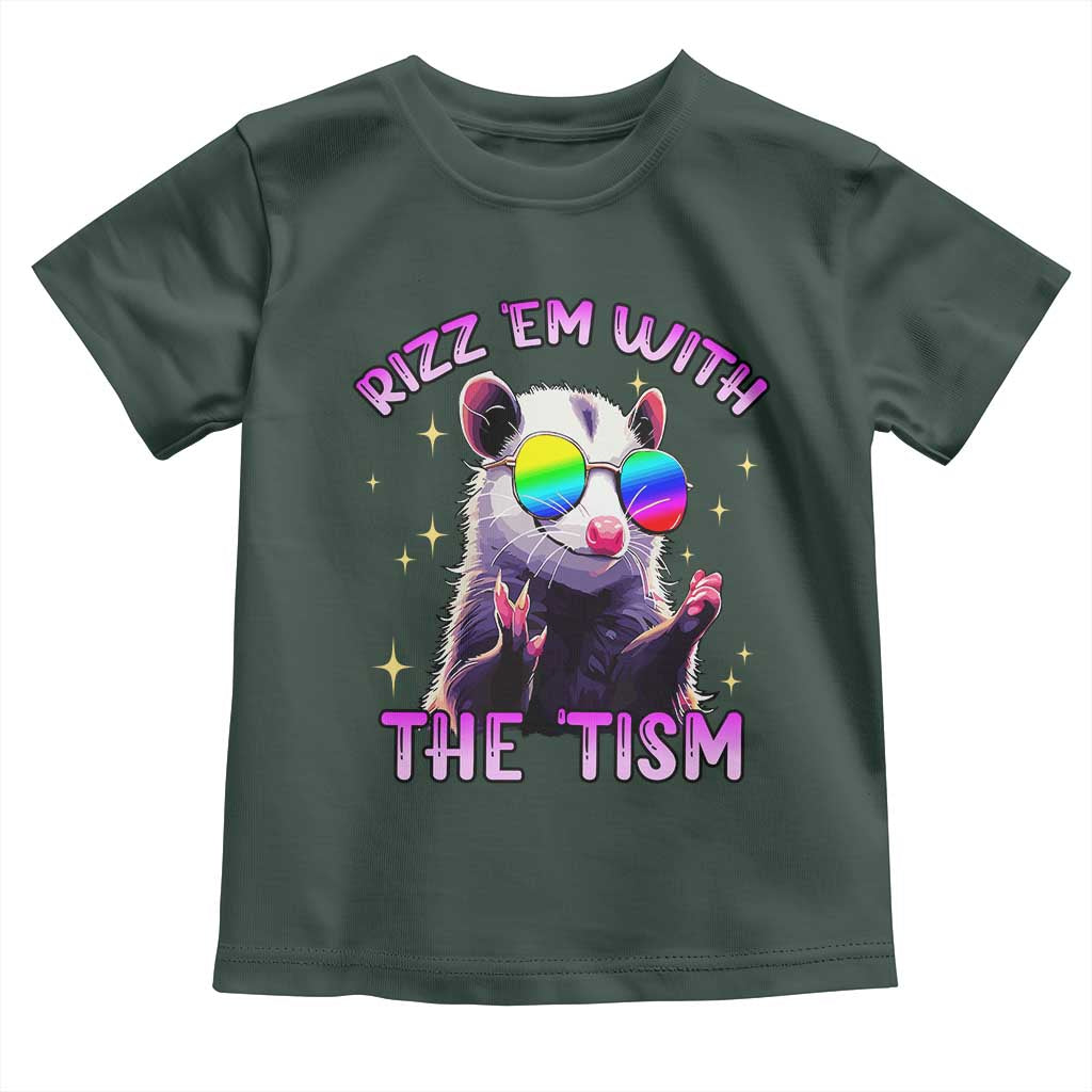 Funny Autism Opossum Toddler T Shirt Rizz Em With The Tism Meme Autistic TS02 Dark Forest Green Print Your Wear