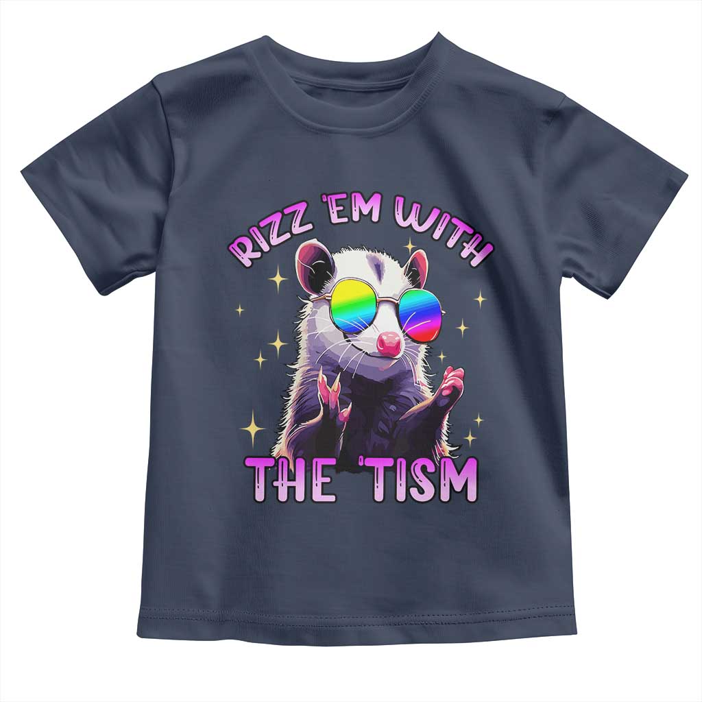 Funny Autism Opossum Toddler T Shirt Rizz Em With The Tism Meme Autistic TS02 Navy Print Your Wear