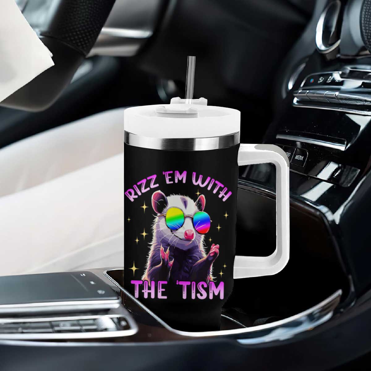 Funny Autism Opossum Tumbler With Handle Rizz Em With The Tism Meme Autistic TS02 Print Your Wear