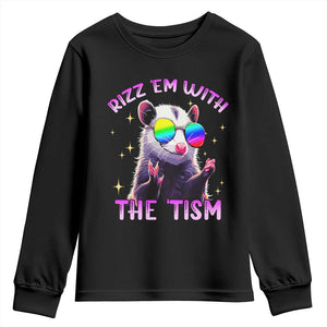 Funny Autism Opossum Youth Sweatshirt Rizz Em With The Tism Meme Autistic TS02 Black Print Your Wear