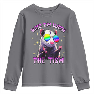 Funny Autism Opossum Youth Sweatshirt Rizz Em With The Tism Meme Autistic TS02 Charcoal Print Your Wear