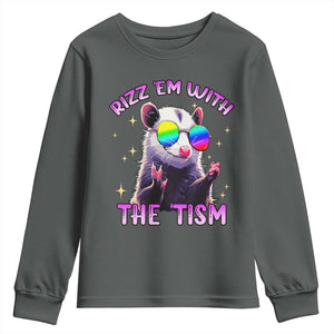 Funny Autism Opossum Youth Sweatshirt Rizz Em With The Tism Meme Autistic TS02 Dark Heather Print Your Wear
