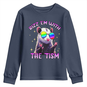 Funny Autism Opossum Youth Sweatshirt Rizz Em With The Tism Meme Autistic TS02 Navy Print Your Wear