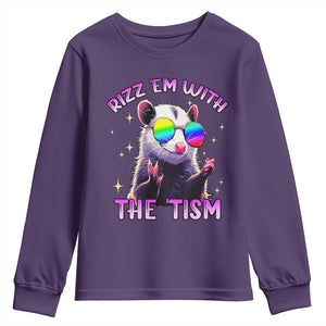 Funny Autism Opossum Youth Sweatshirt Rizz Em With The Tism Meme Autistic TS02 Purple Print Your Wear