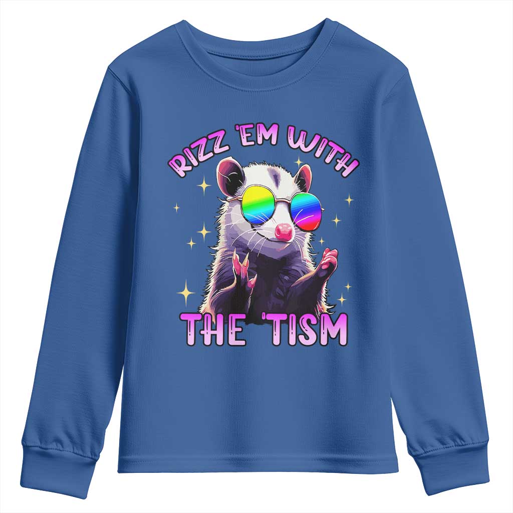 Funny Autism Opossum Youth Sweatshirt Rizz Em With The Tism Meme Autistic TS02 Royal Blue Print Your Wear