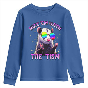 Funny Autism Opossum Youth Sweatshirt Rizz Em With The Tism Meme Autistic TS02 Royal Blue Print Your Wear