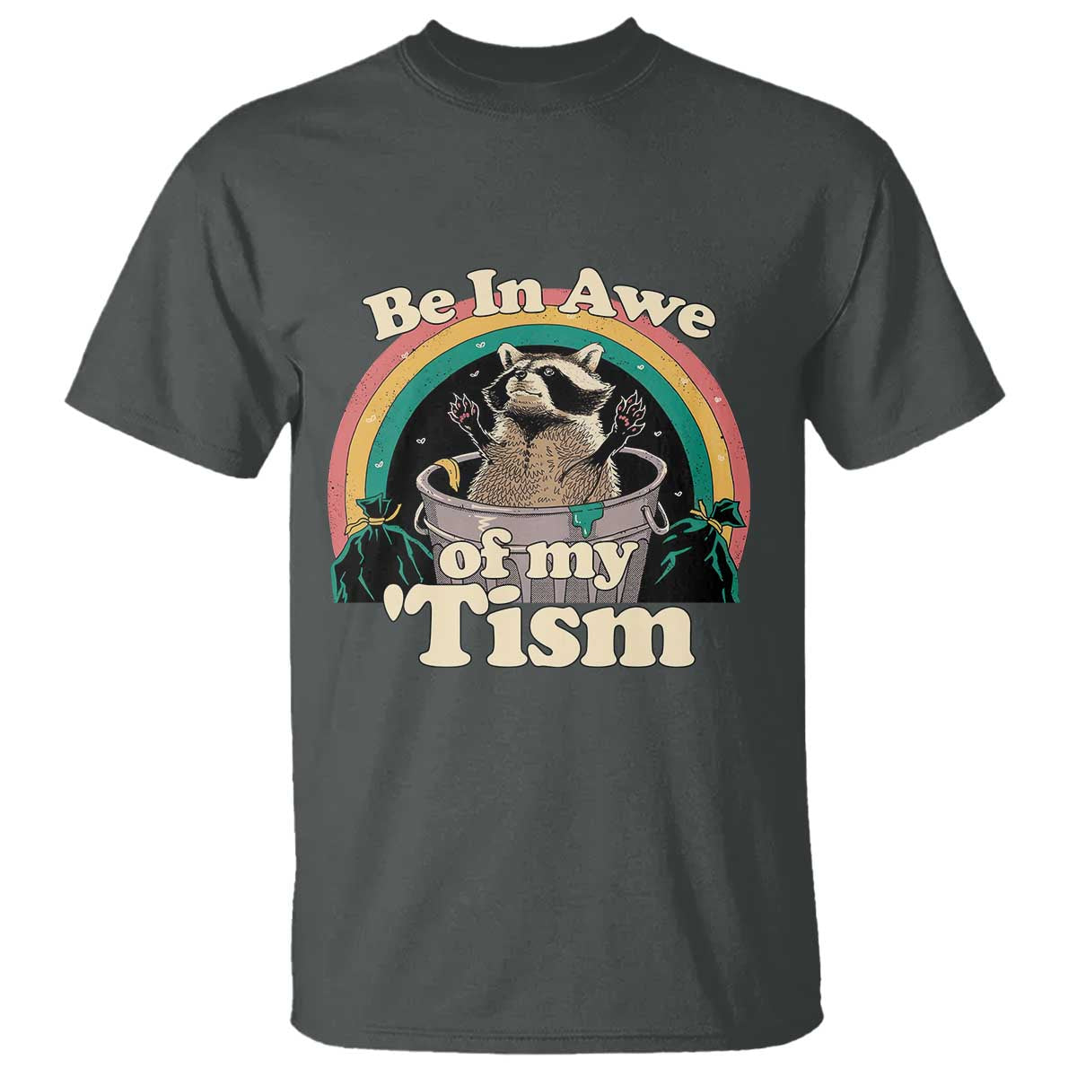 Autism Funny Raccoon T Shirt Be In Awe Of My 'Tism Meme Autistic TS02 Dark Heather Print Your Wear